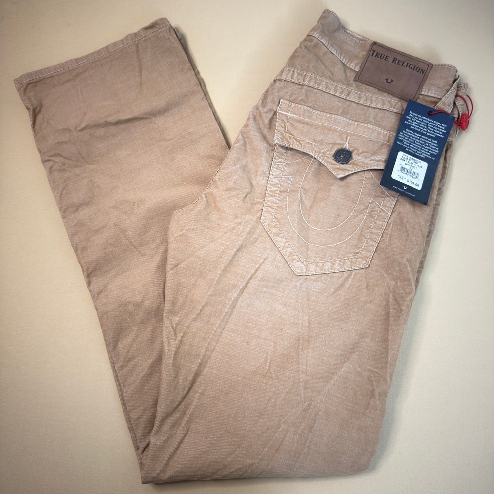 True Religion Ricky Corduroy Pants Mens 32 Straw Tan Relaxed Straight NWT